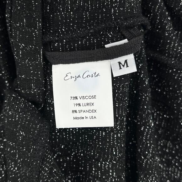 ENZA COSTA Lurex Rib Long Sleeve Cardigan Midi Dress Womens Medium Black Silver - Picture 12 of 15